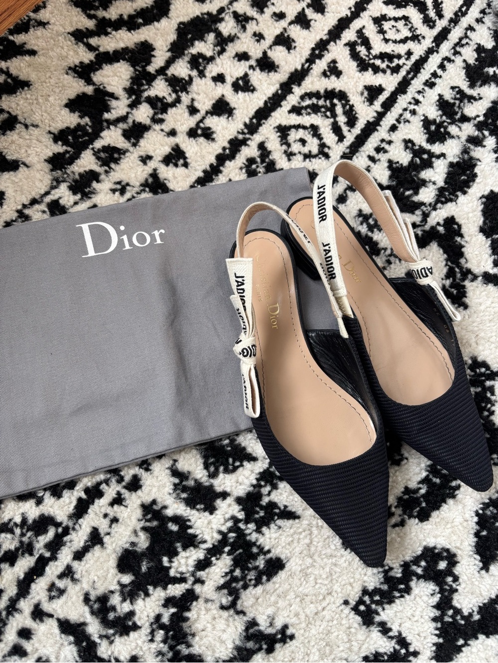 Dior Black Pointed J'Adior Ribbon Slingbacks